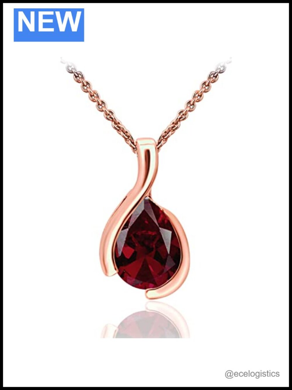Garnet Pear Shape Pendant Necklace Sterling Silver 18 Inch